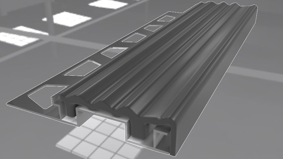 Gri Lüks Lastikli Merdiven Basamak Profili ALM+PVC